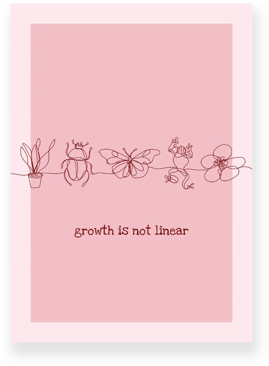 Yisual Poster 30x40 cm - Growth is not Linear - Lijntekening - Roze - Motivation - Natuur - Muurdecoratie - Wanddecoratie