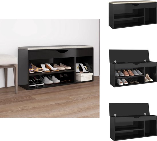 Schoenenbank met kussen 104x30x49 cm spaanplaat grijs kopen