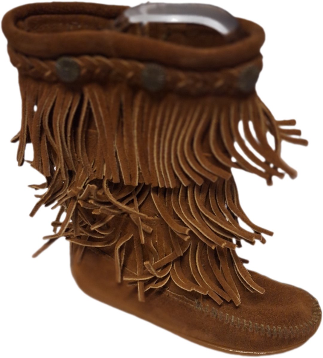 MINNETONKA-MOCASSIN-BROWN-TRIPLE FRINGE-SUEDE-11/28