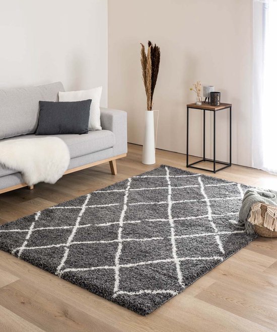 Tapis à poils longs windows Artisan - gris/blanc 240x340 cm