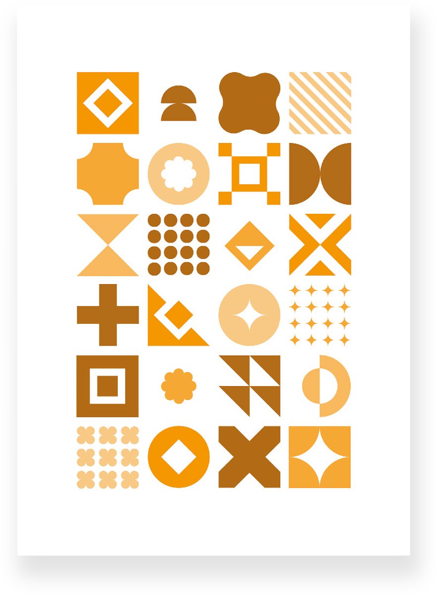 Yisual Poster 20x30 cm - Geometrische Vormen - Wit - Oranje - Bruin - Abstract - Vintage - Muurdecoratie - Wanddecoratie