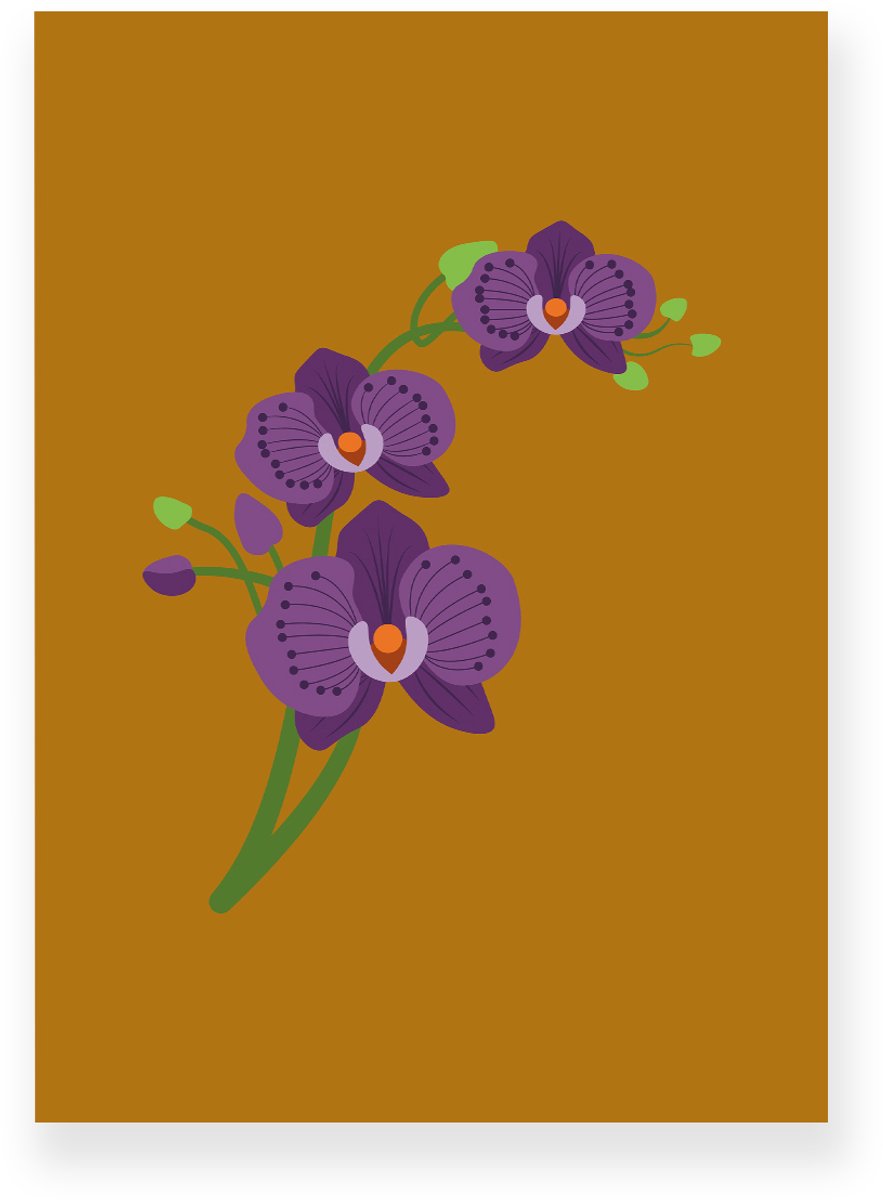 Yisual Poster 30x40 cm - Orchidee - Bloemen - Bruin - Paars - Minimalistisch - Botanisch - Muurdecoratie - Wanddecoratie
