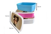 Broodtrommel Roze - Lunchbox Vrouw - Beige - Bloem - Modern - Portret - Brooddoos 18x12x6 cm - Brood lunch box - Broodtrommels voor kinderen en volwassenen