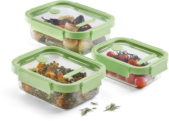 Lékué Vershouddoos Glas Rechthoek - Set van 3 - Green