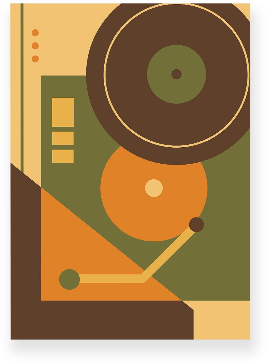 Yisual Poster 50x70 cm - Retro Platenspeler - Oranje - Bruin - Groen - Abstract - Vintage - Muurdecoratie - Wanddecoratie