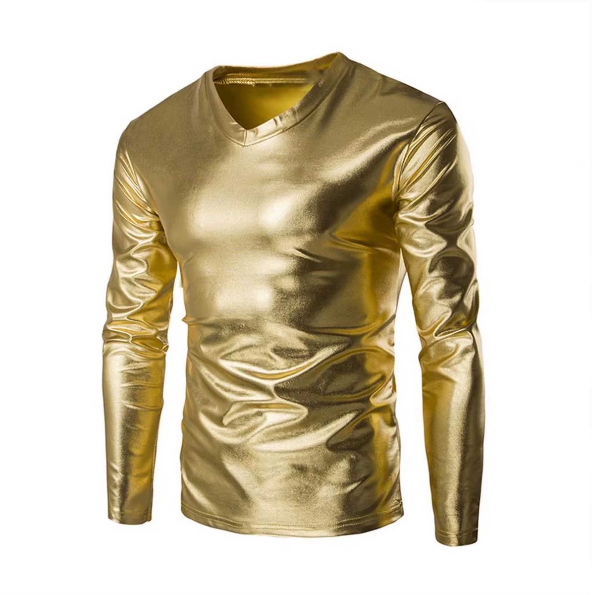 Gouden Glans Shirt Heren – Metallic Party Top – Lange Mouwen