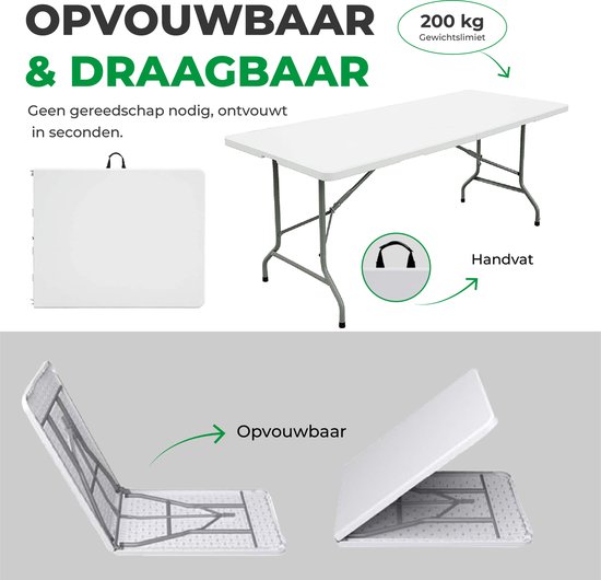 Campingtafel / Tuintafel | Opvouwbaar | 180 cm - HandelsOnderneming