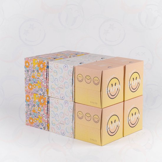 Mouchoirs SmileyWorld® Ultra Soft - Cube Design - 48 feuilles par boîte - 12 boîtes
