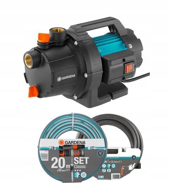 GARDENA tuinpomp 3000/4 elektrisch met 3,5 m aanzuigslang en 20 m beregeningsslang set