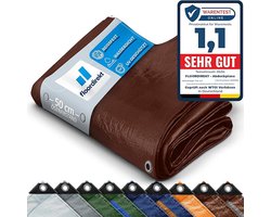FLOORDIREKT Dekzeil - Stoffen Dekzeil - Beschermhoes - Bootzeil - Tentonderzeil voor Camping & Outdoor - Waterdicht - Met Zeilogen - 80 g/m² - Bruin - 8 x 14 m