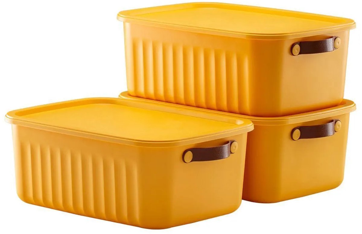 Tobeyz - Opbergbox - Opbergdoos - Opbergmand - 10L BPA-vrije Kunststof Opbergbox met Deksel – Nestelbaar en Stapelbaar – Ideaal voor Badkamer, Keuken en Speelgoedopslag – Geel