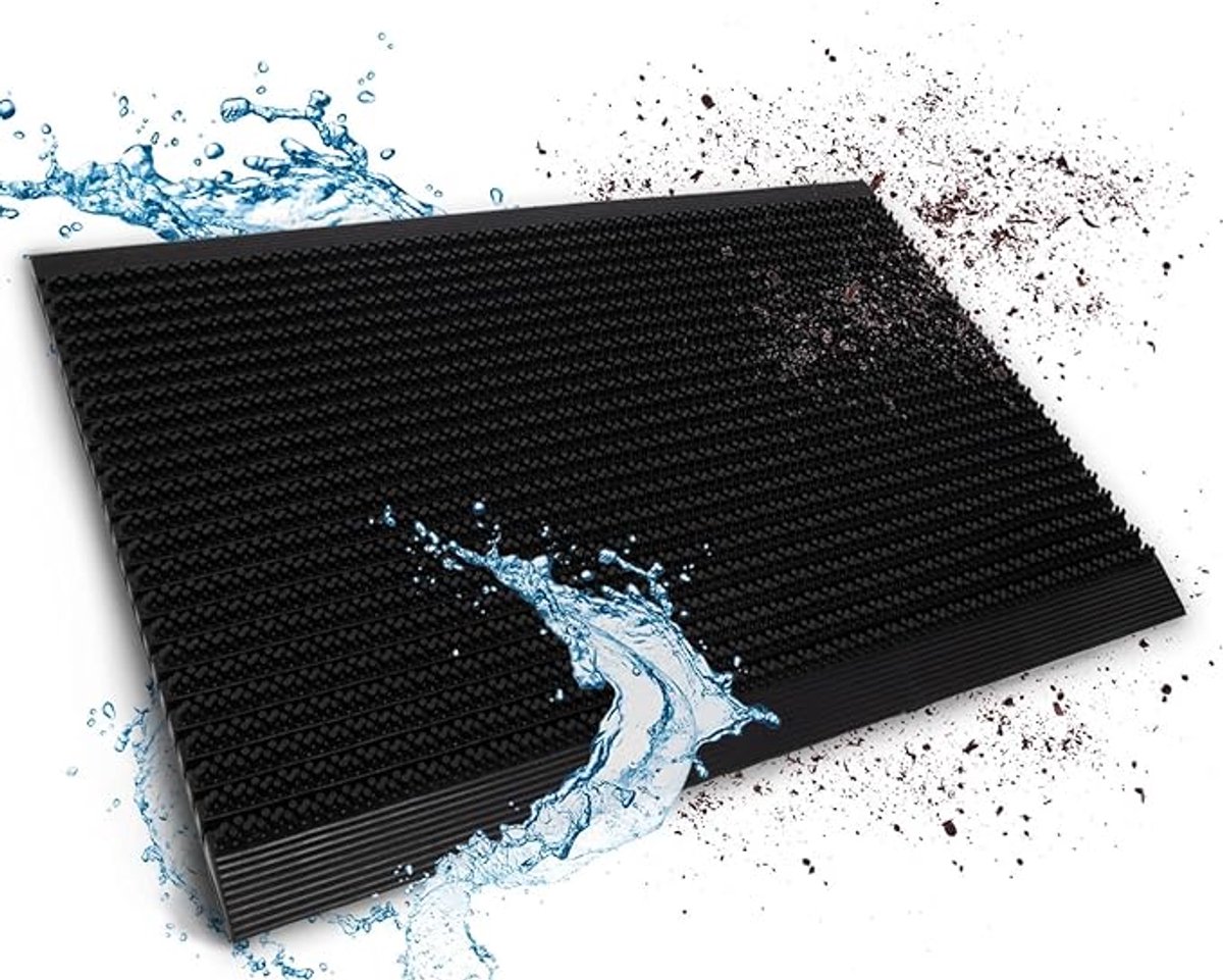 Floordirekt Rubberen Deurmat - Weerbestendig - Resistent - Voor gebruik Binnen en Buiten - Hoogte: 20 mm - 75 x 120 cm Zwart