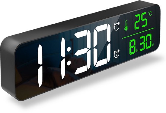 Klok numérique Nexino® - Horloge murale - Écran LED - Horloge numérique numérique - Klok avec Wekker, thermomètre et date - Maison, chambre et bureau