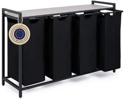Blumtal Wasmand met 4 vakken - Wasmand met betonlook plank - Metalen frame - Wasmand met poten - Zwart