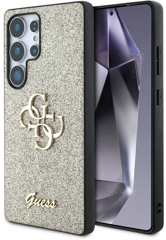 Coque arrière Glitter Guess 4G avec logo Métal pour Samsung Galaxy S25 Ultra - Gold