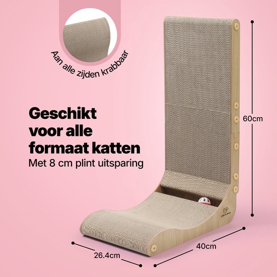 Jake and Jacky Krabkarton voor Katten met Speelballetje - Krabpaal Karton - Krabplank - Krabmand - Krabmeubel - Kartonnen Krabmat - Kattenmand - Kattenbed - 60x26,4x40 cm