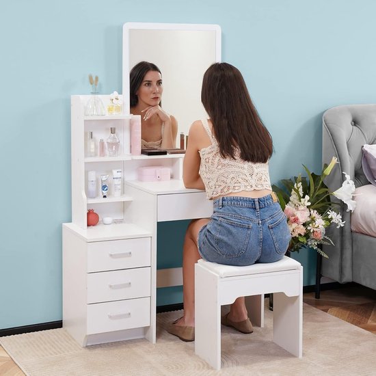ApexArte® Table de maquillage avec miroir - Coiffeuse - Pour Femmes et Filles - Wit