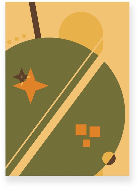 Poster 50x70 cm - Abstracte Discobal - Oranje - Bruin - Groen - Abstract - Vintage - Muurdecoratie - Wanddecoratie