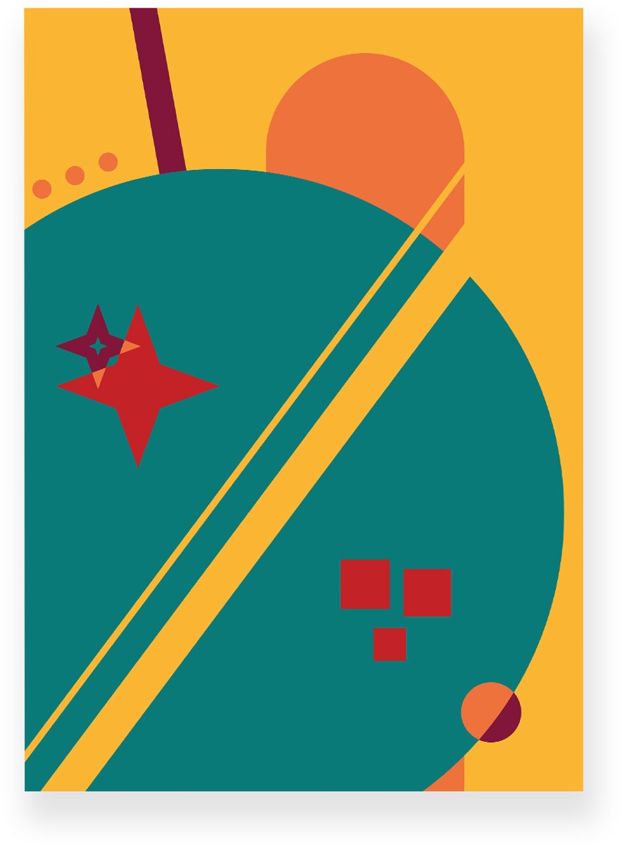 Yisual Poster 30x40 cm - Abstracte Discobal - Rood - Blauw - Geel - Abstract - Vintage - Muurdecoratie - Wanddecoratie