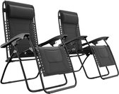 Bol.com LifeGoods Ligstoelen Comfort - Opvouwbaar - 30°-90° Verstelbaar - Beker en Telefoonhouder - Tuinstoelen - Zwart aanbieding