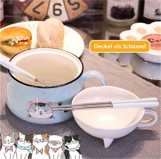 Keramische Ramenkom,Japanse kom keramiek, ramenkom met lepel
