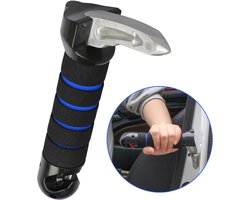 Veiligheidshamer - Draagbare voertuigondersteuningshandgreep - 3-in-1 ouderenauto-assistentiehandgreep - Autodeurassistentiehandgreep - Gordelsnijder - Autoruitbreker - Staande automobiliteitshulp - Autohandgreep-assistentieset - 19x11x5cm - Blauw