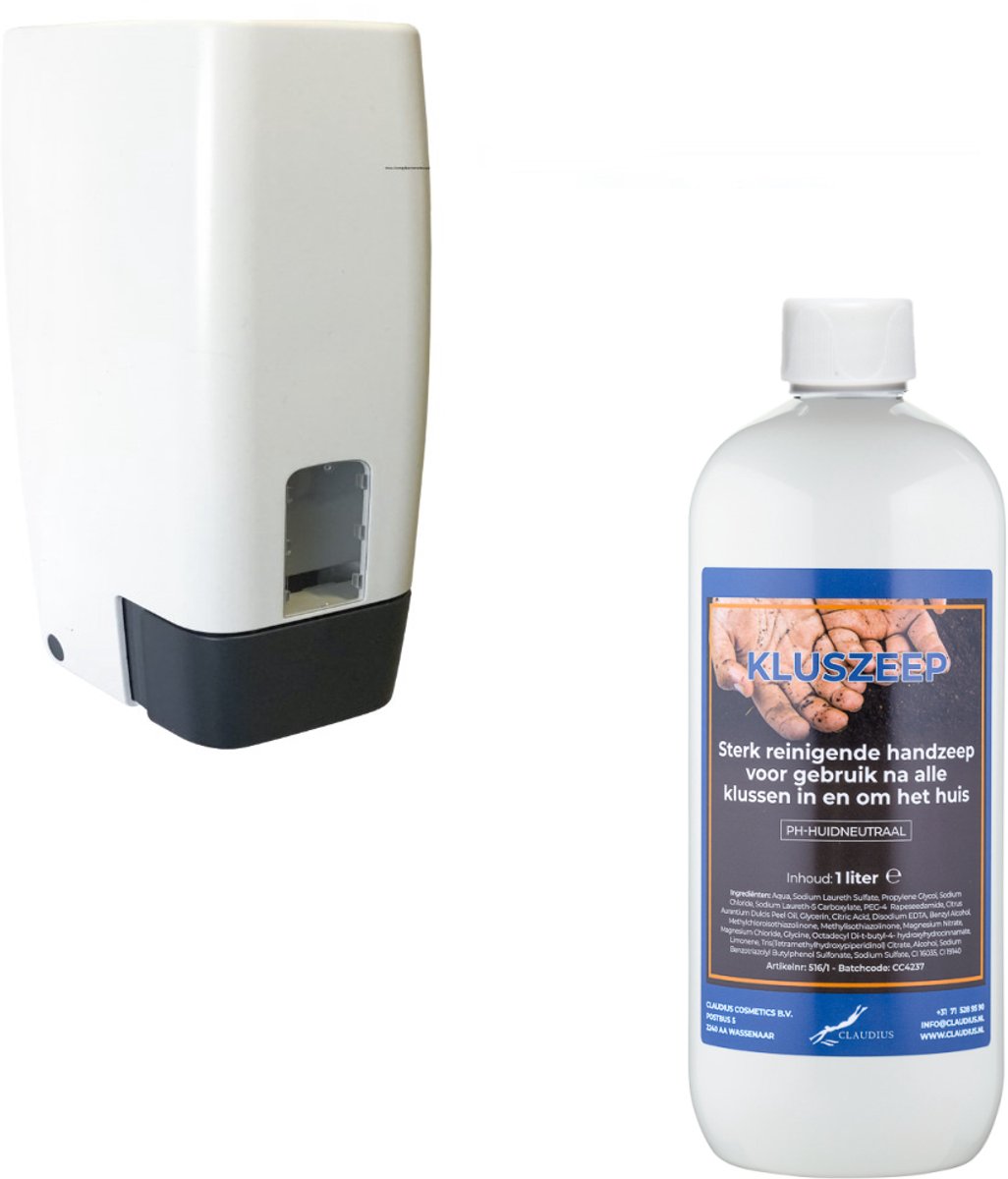 Zeepdispenser 1 liter kunststof hervulbaar + 1 liter Kluszeep