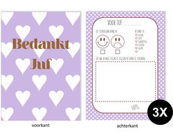 Invulkaarten bedankt juf, set van 3