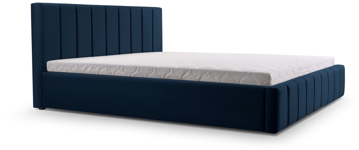 Bed 01 - Gestoffeerd bed met Fluweel Beklede Tweepersoonsbed - 140x200 cm - Elegant en Comfortabel - Donkerblauw (TRINITY 31)