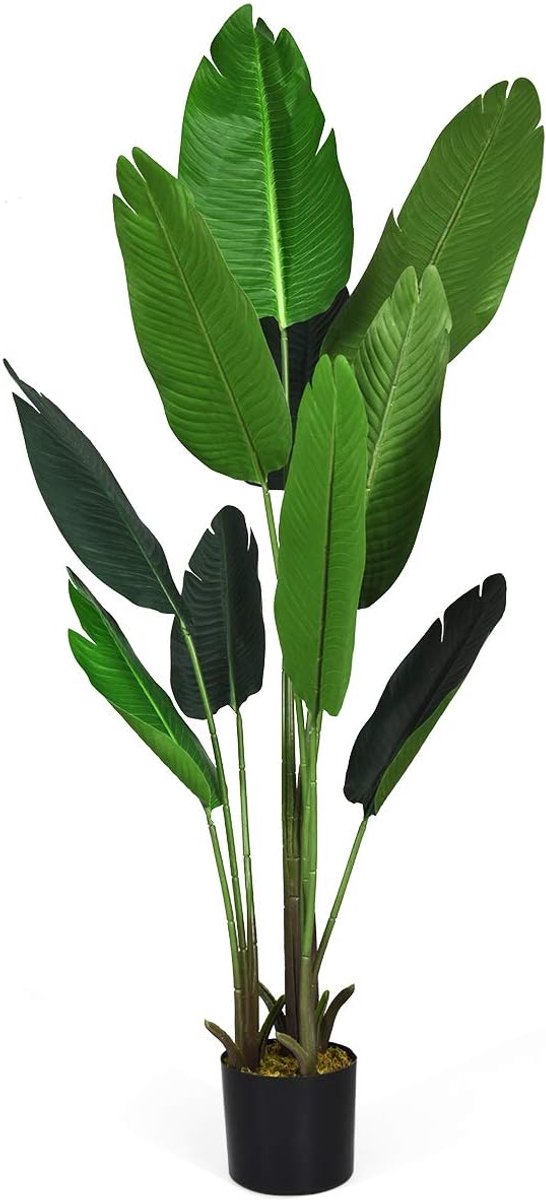Costway 160 cm kunstplant tropische palm, kunstmatige Monstera, slangenplant, kamerplant met stevige pot en 10 bladeren, groene plant voor tuin, kantoor, kamerdecoratie