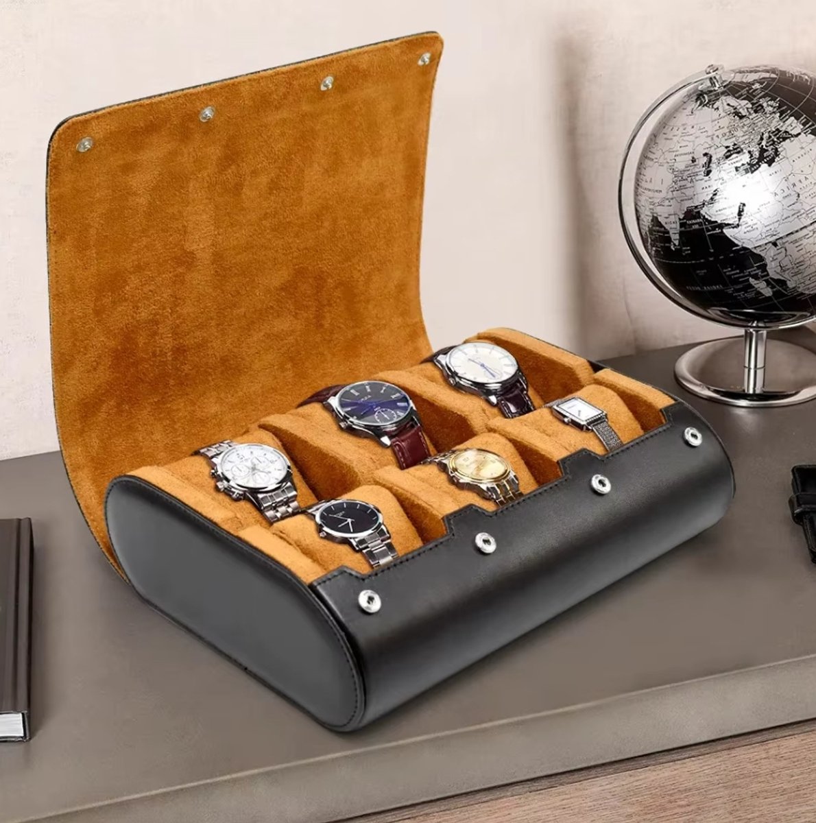 Actie4you® - Luxe Horloge Rol 6 Stuks - Horlogedoos - Horloge Etui Leer - Watch Roll - Horloge Houder Sieradendoos - Horloge Opbergdoos Heren - Bruin