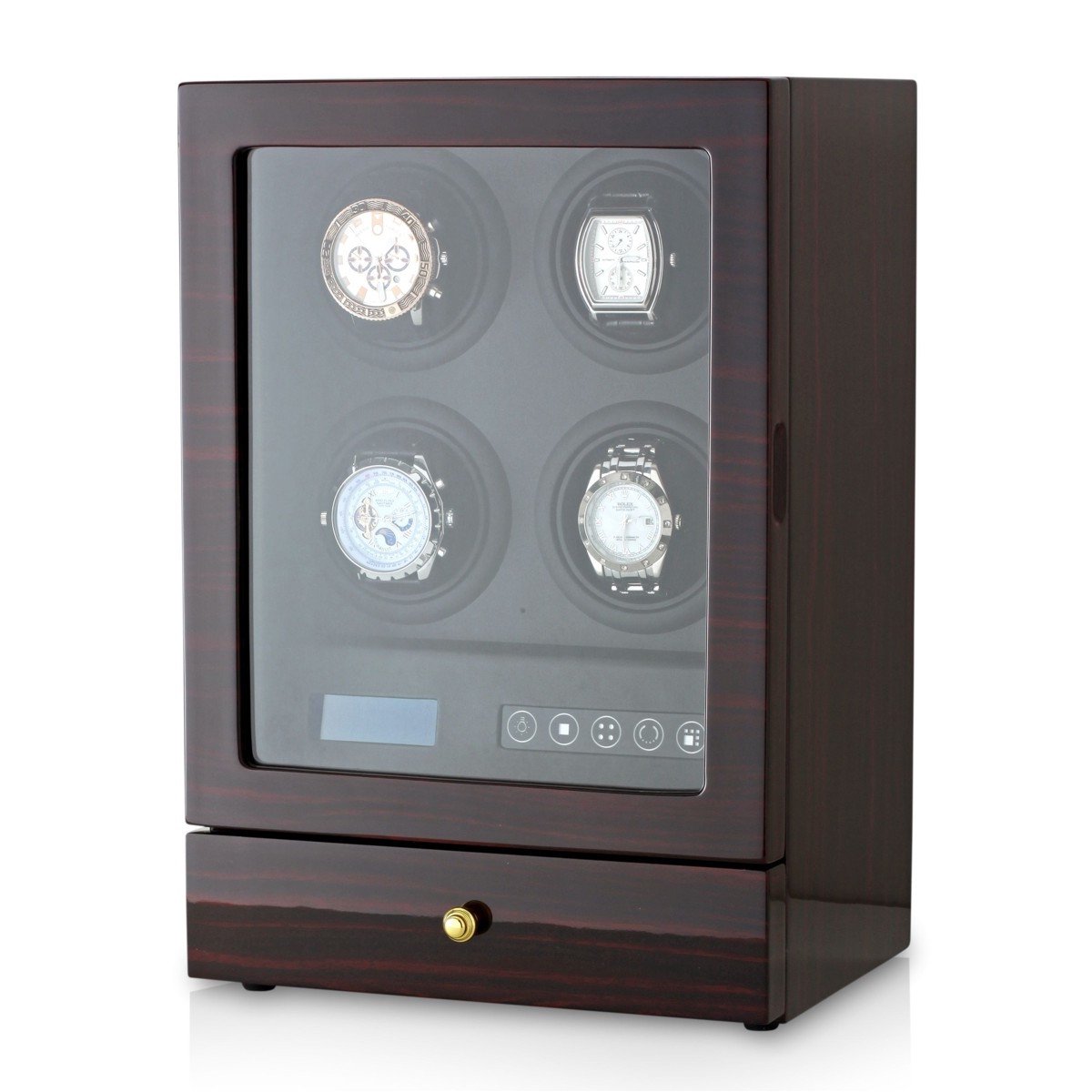 Leader Luxe Watchwinder voor 4 horloges - inclusief accessoirelade - Horloge opwinder - horloge box - Carbon