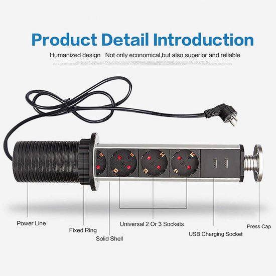HIULLEN Tafelstopcontact, intrekbaar stopcontact met PD20W, 2-voudig inbouwstopcontact met 2 USB, inbouw stekkerdoos, snel opladen voor tafelblad, bureau, keuken, kantoor, 2 m kabel, wit HIULLEN Tafelstopcontact, intrekbaar stopcontact met PD20W, 2-voudig inbouwstopcontact met 2 USB, inbouw stekkerdoos, snel opladen voor tafelblad, bureau, keuken, kantoor, 2 m kabel, wit