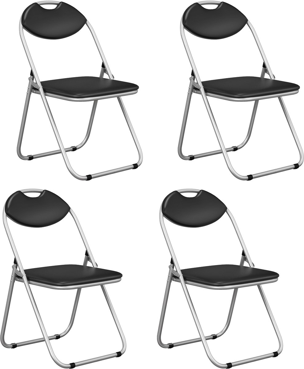 Costway Klapstoelen, set van 4, gaststoelen met metalen frame, gevoerde stoelen en antislip voetkussens, voor thuis, kantoor, draagvermogen 115 kg Zwart