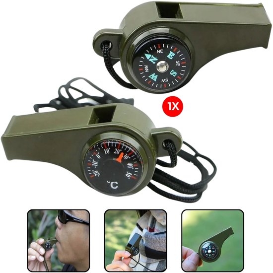Foto: Survival fluit met kompas en thermometer hoge decibel output tot 150db compact en duurzaam handige nylon lanyard ideaal voor kamperen wandelen en noodsituaties