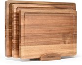 Ensemble de 3 planches à découper Deleca Culina (33 x 25 / 38 x 28 / 43 x 30 cm) - Avec support - Pour Cuisine, Planches à découper, planches de service, planches à fromage, planches à boissons, planches à découper et planches à tapas - Bois d'acacia