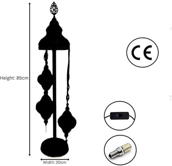 Lampadaire - lampadaire - blanc - 3 sphères - verre - mosaïque - lampe turque - lampe orientale
