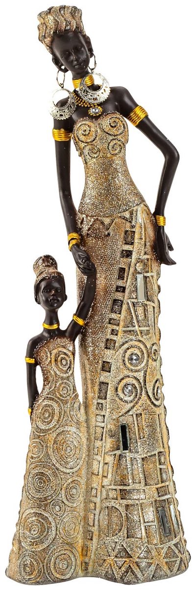 My Ninki ® Luxe Moderne Sculptuur van Vrouwelijke Afrikaanse Figuur in Goud en Bruin, 31 cm Hoog