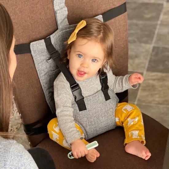 Draagbaar kinderzitje - Verstelbaar babyreisharnas - Opvouwbaar kinderzitje - Geweldig voor vakanties, uit eten gaan, familie-uitjes - Past op de meeste stoelen - Grijs van Venturelblu — afbeelding 4