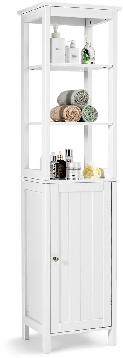 COSTWAY Hoge kast met 5 verdiepingen, smal, vrijstaande badkamerkast met verstelbare planken en deuren, opbergkast ruimtebesparend voor woonkamer, badkamer, 40 x 32 x 160 cm (wit)