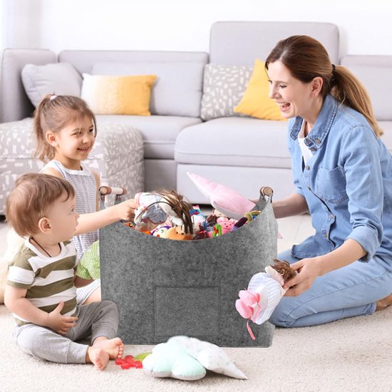 Aufun 2x Mand voor haardhout, XXL Opvouwbare brandhoutmand vilten mand extra dik vilt en versterkte handgreep, Grote vilten tas voor boodschappen, hout, krant of brandhout (50x32x40 cm, grijs