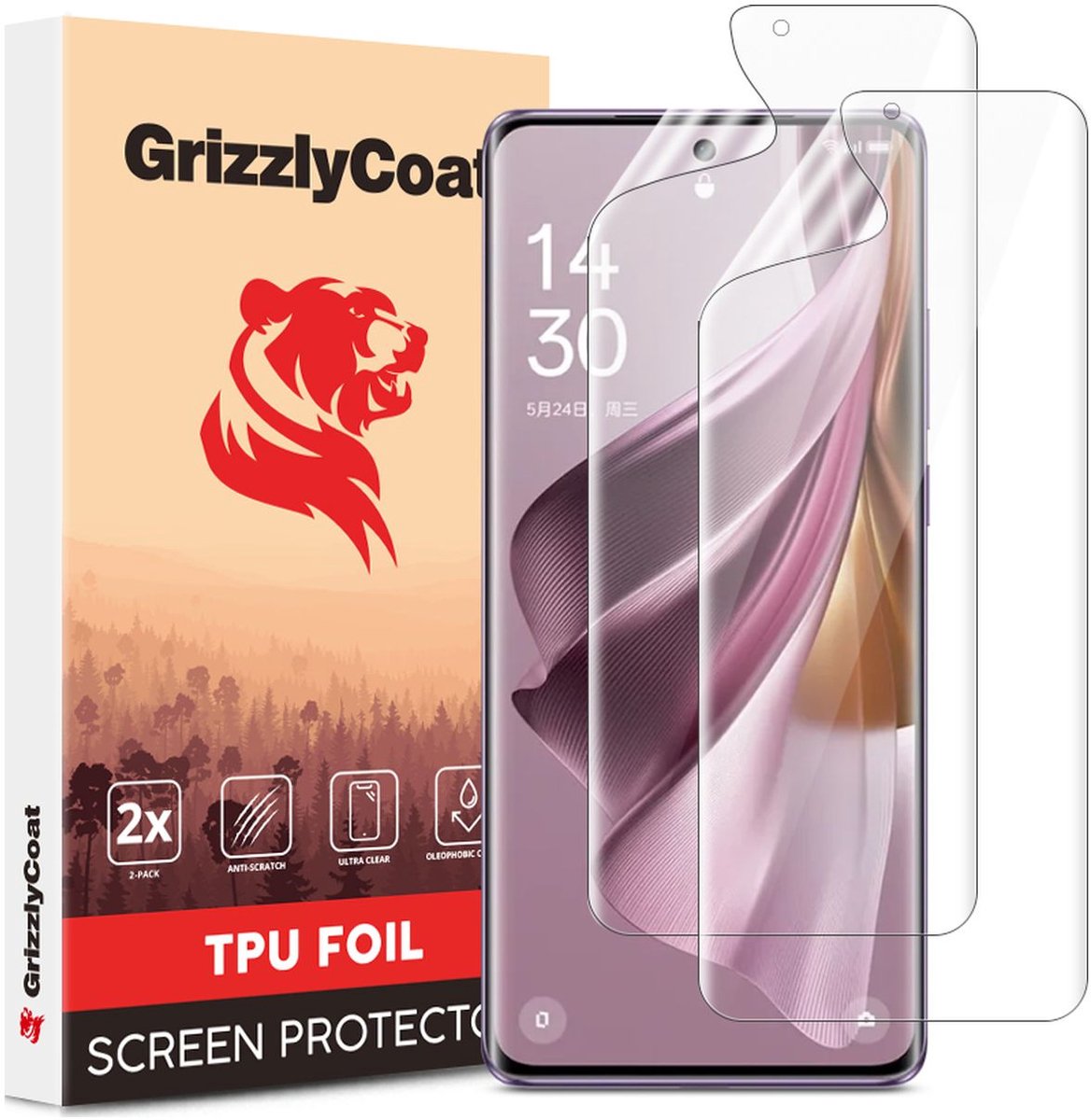 GrizzlyCoat Screenprotector geschikt voor OPPO Reno 10 Pro Hydrogel TPU | GrizzlyCoat Screenprotector - Case Friendly (2-Pack)