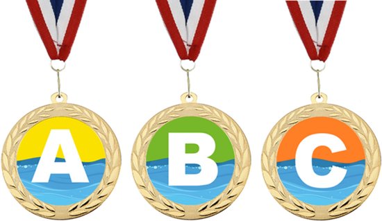 Zwemdiploma Medaille Set - Zwem Diploma A + B + C - Set van 3 stuks inclusief halslint
