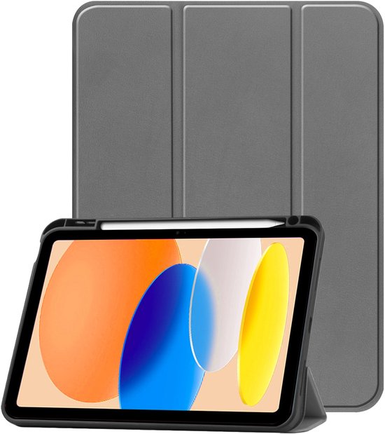 Hoes Geschikt voor iPad 2025 (A16 ) Hoes Tri-fold Tablet Hoesje Case Met Uitsparing Geschikt voor Apple Pencil - Hoesje Geschikt voor iPad 11 Hoesje Hardcover Bookcase - Grijs