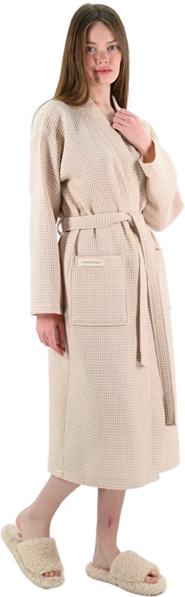 PandaHome - Badjas Unisexe - Badjas Gaufré 100% Katoen - L - Pierre - Gaufre en Katoen - Kimono - Badjas Femme - Peignoir Homme - Badjas Badjas et Homme - L