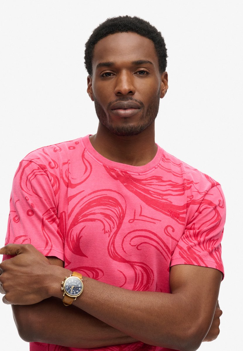 Superdry T-shirt Vintage Overdye Printed Tee M1011891a Fuchsia Mannen Roze