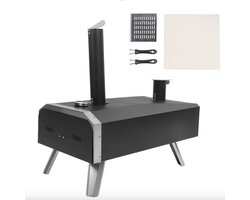 J&R Pizzaoven - Hout gestookte oven - Buiten - Buitenkeuken - Buitenoven - Hout gestookt - RVS - Zwart - 12" pizza's