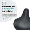 Zwart fietszadel, gemaakt van kwalitatieve materialen, anti-slijtage leer.