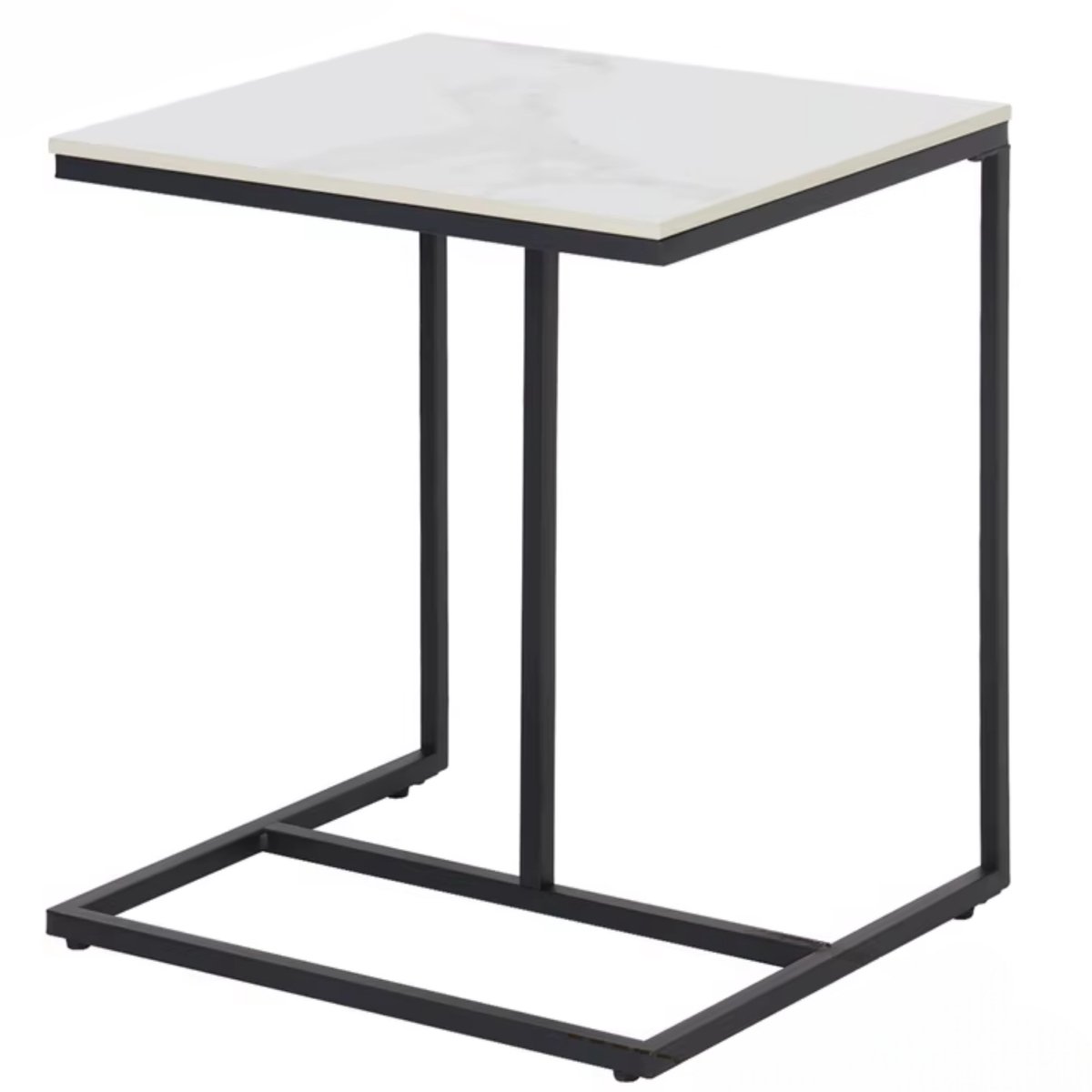 In And Outdoormatch Moderne C-Vormige Bijzettafel - Gesinterd Stenen Blad - Metalen Frame - Compact & Stijlvol Voor Woonkamer & Slaapkamer Meerkleurig