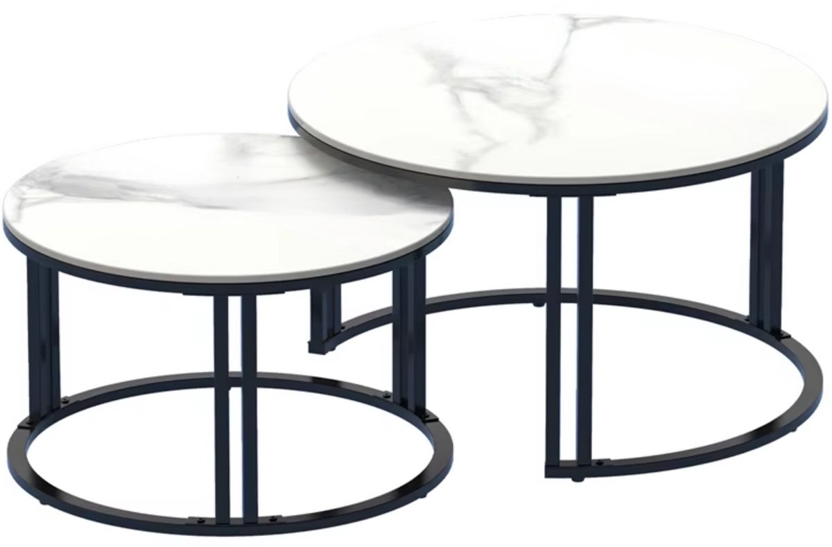 In And Outdoormatch Luxe Bijzettafels - Set van 2 - Ronde Salontafels - Gesinterd Stenen Blad - Ruimtebesparend & Modern Design - Wit